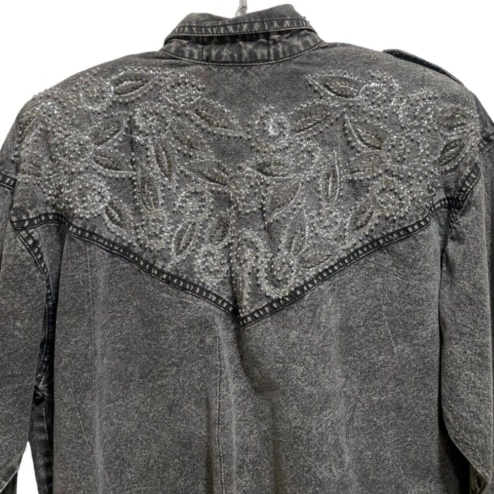 Women's Gray Stonewash Sequence Button Up Front C… - image 4